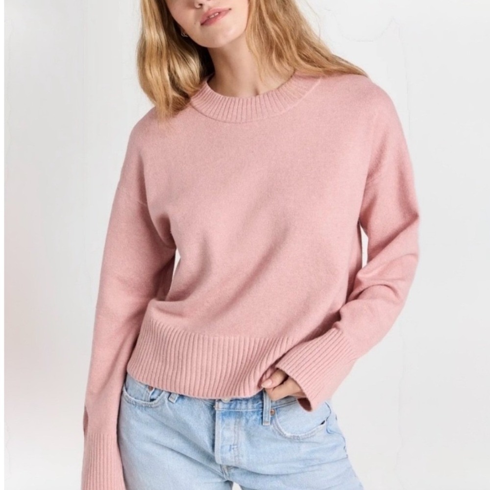 Faherty Pink Cotton Blend Relaxed Crewneck Sweater Ribbed Cuffs Size L
